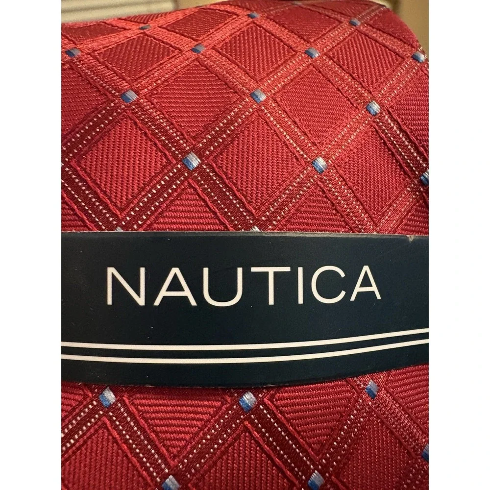 Tie Logo Accent Classic Style Nautica Red Blue Geometric Pattern Woven Men's